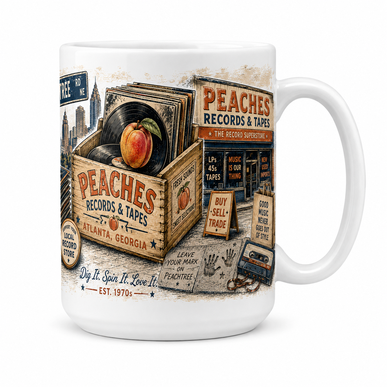 Peaches Records & Tapes Vintage 80s Rock Mug | Peaches Nostalgia
