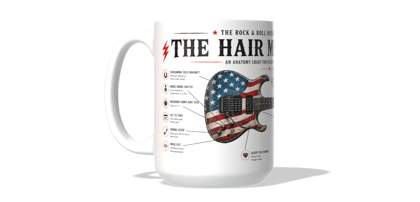 The Hair Metal Guitar Mug – Rock & Roll Instrument Anatomy Series – Collectible 15 oz Guitar Mug