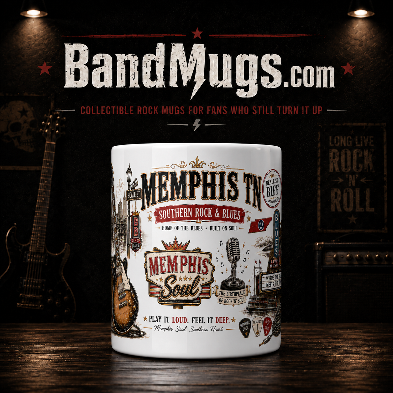 Memphis TN Southern Rock & Blues 15 oz Collectible Mug “Memphis Soul for Your Morning Coffee.”