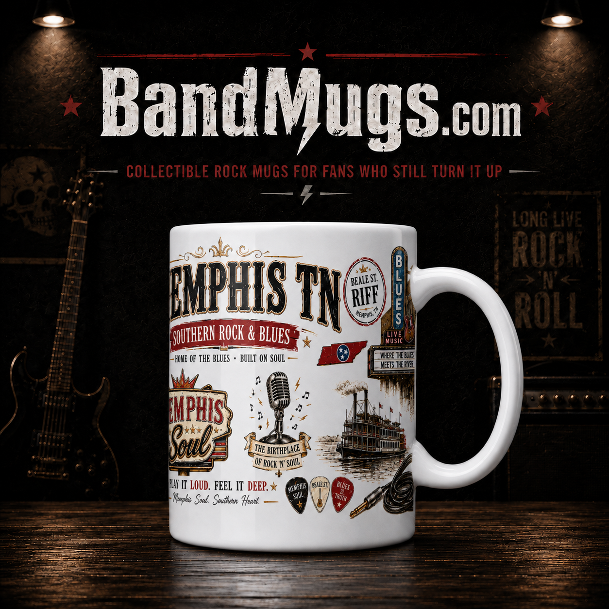 Memphis TN Southern Rock & Blues 15 oz Collectible Mug “Memphis Soul for Your Morning Coffee.”