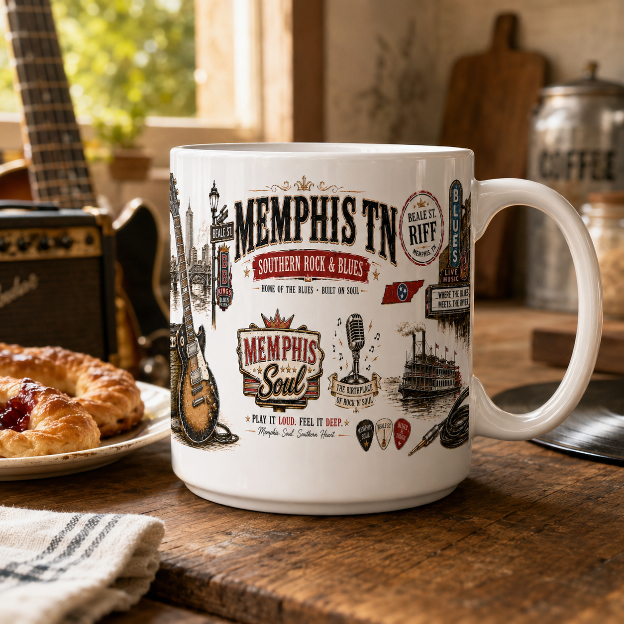 Memphis TN Southern Rock & Blues 15 oz Collectible Mug “Memphis Soul for Your Morning Coffee.”