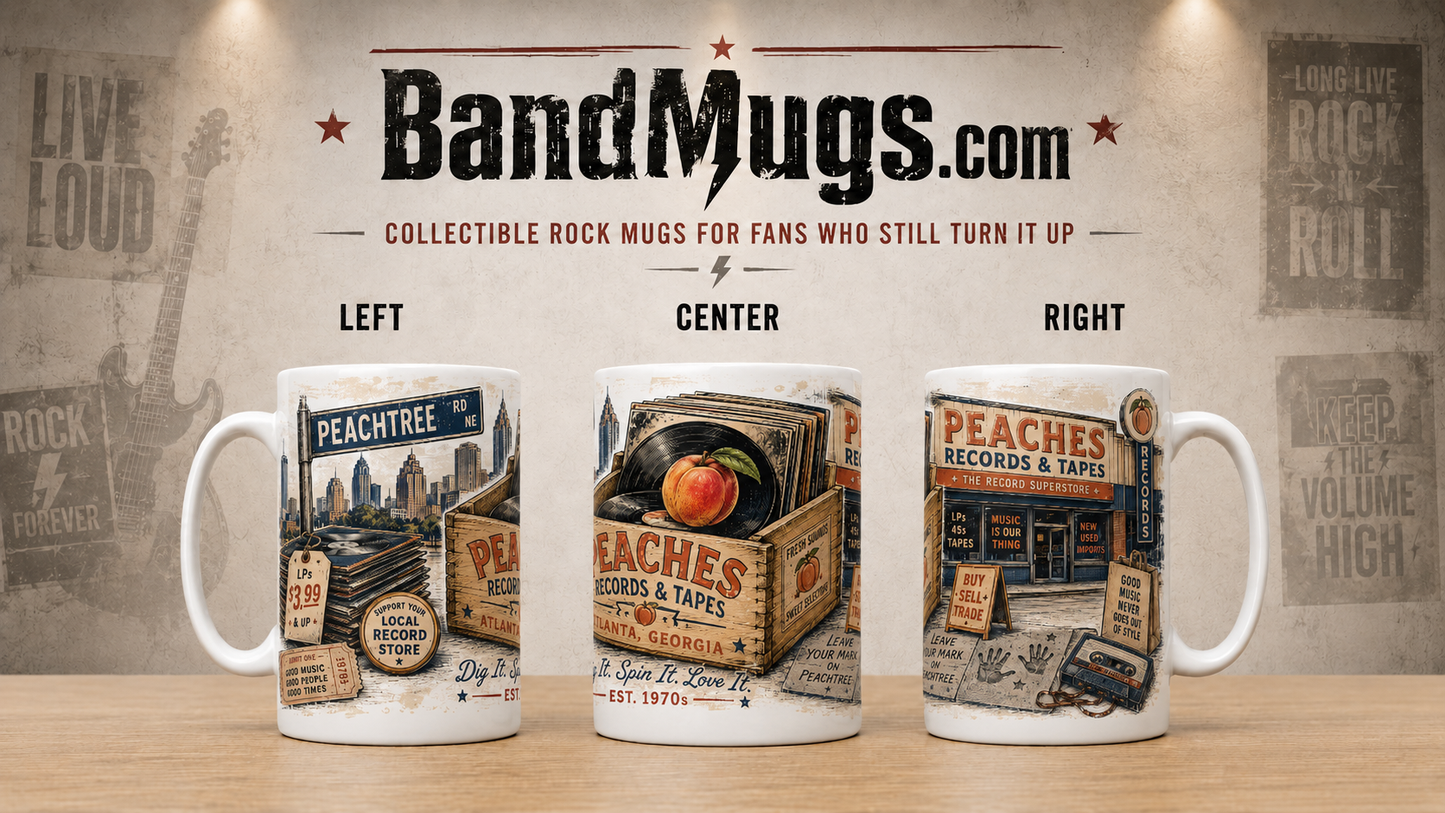 Peaches Records & Tapes Vintage 80s Rock Mug |  Peaches Nostalgia