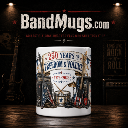 USA 250 Years of Freedom BandMugs.com Patriotic Rock Mug – 15 oz Ceramic Coffee Mug