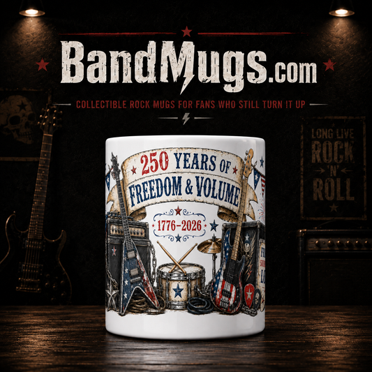 USA 250 Years of Freedom BandMugs.com Patriotic Rock Mug – 15 oz Ceramic Coffee Mug