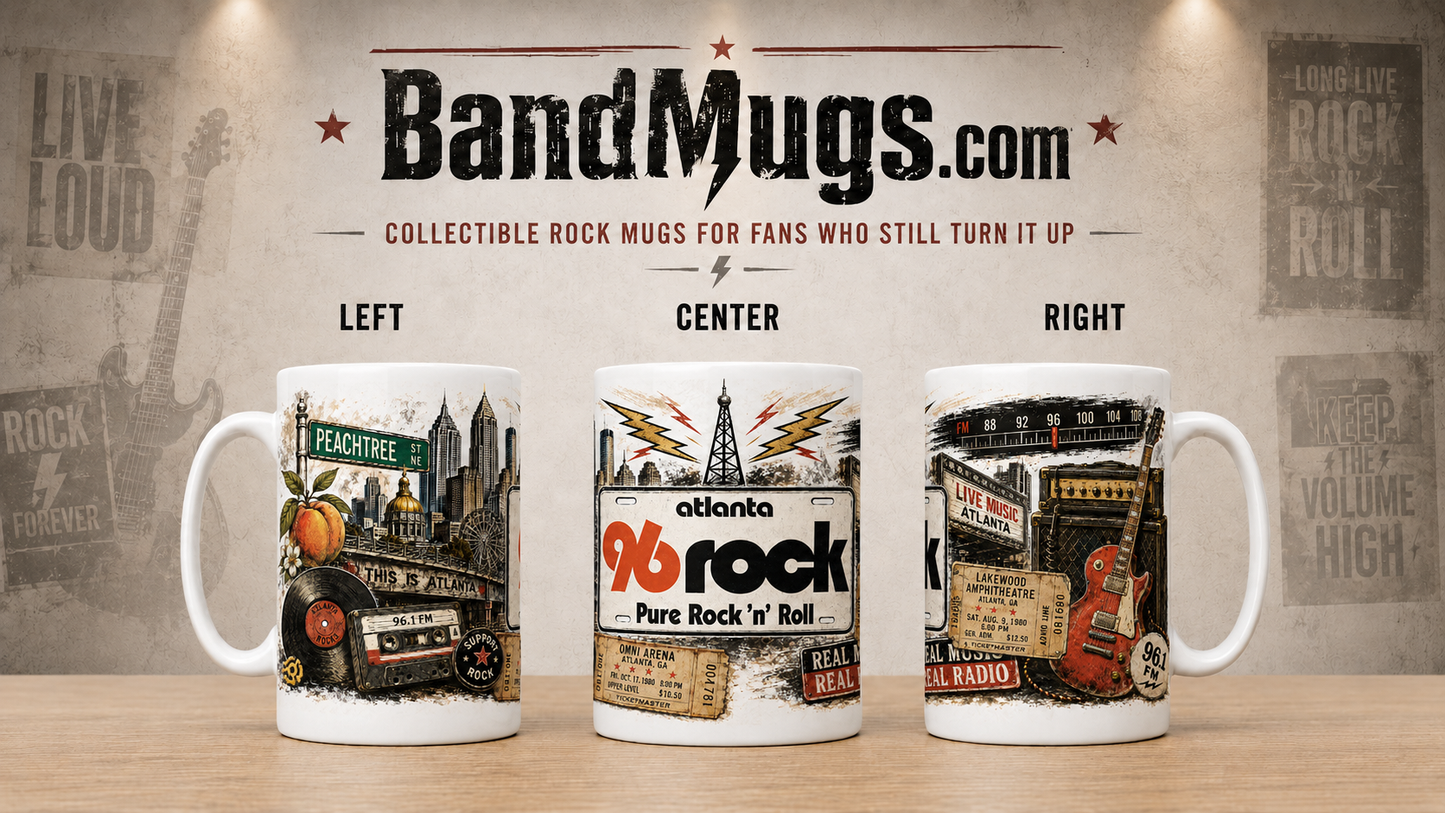 96 Rock Atlanta Mug – Vintage Rock Radio Tribute | 15 oz Coffee BandMugs.com
