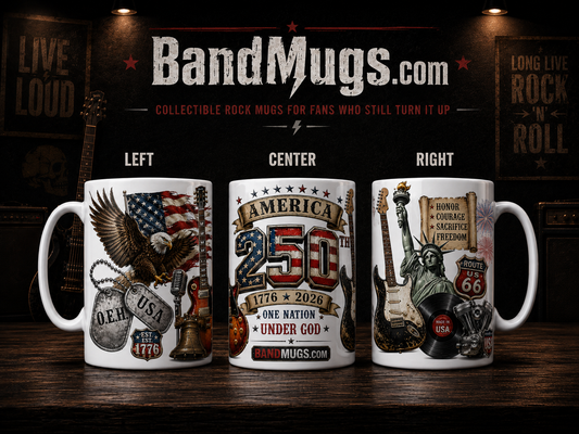 USA 250 Years of Freedom BandMugs.com Patriotic Rock Mug – 15 oz Ceramic Coffee Mug