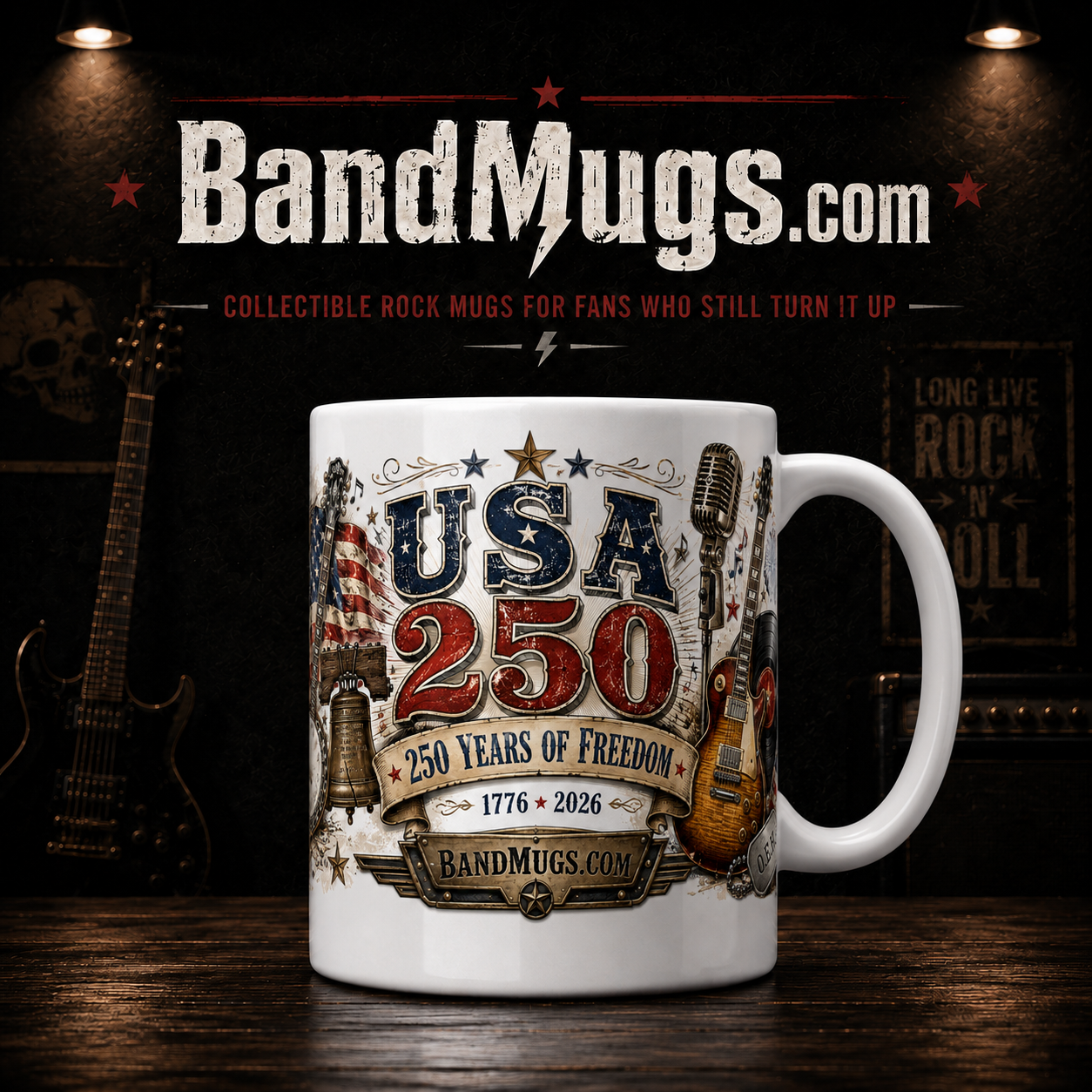 250 Years of Freedom & Volume 15 oz Rock Mug – Patriotic Guitars