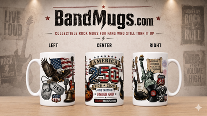 USA 250 Years of Freedom BandMugs.com Patriotic Rock Mug – 15 oz Ceramic Coffee Mug