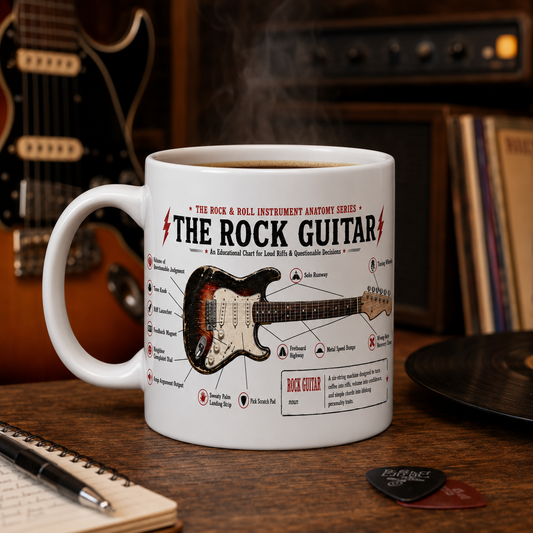 The Rock Guitar Mug – Rock & Roll Instrument Anatomy Series – 15 oz Collectible Guitar Coffee Mug