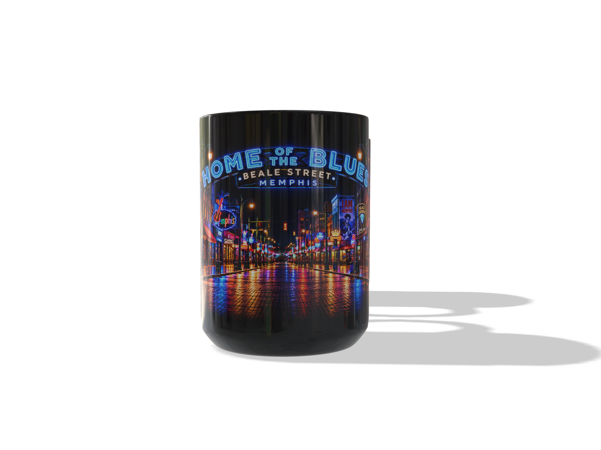 Memphis Home of the Blues – Beale Street Neon 15 oz Black Coffee Mug