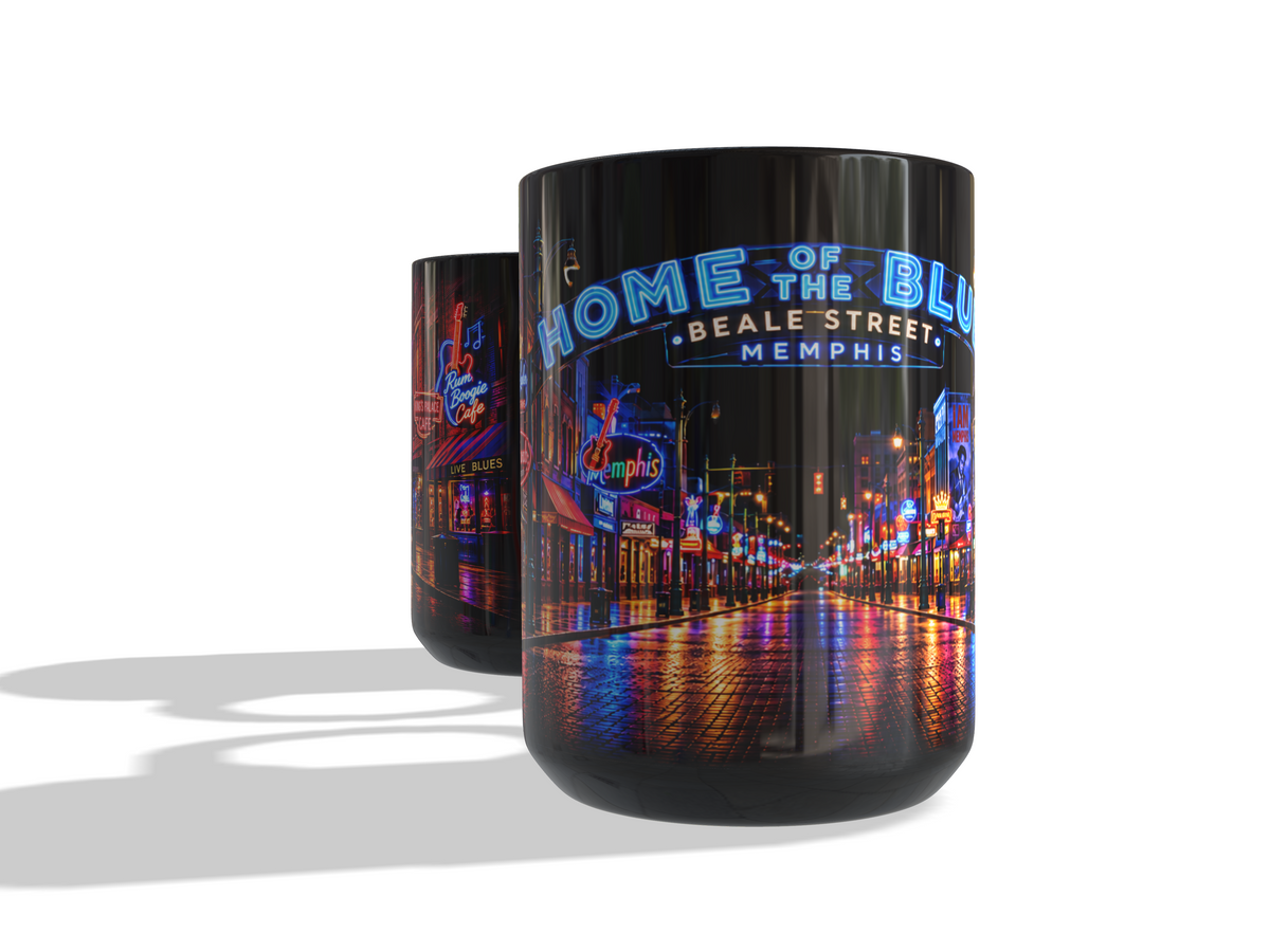Memphis Home of the Blues – Beale Street Neon 15 oz Black Coffee Mug