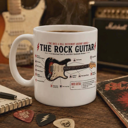 The Rock Guitar Mug – Rock & Roll Instrument Anatomy Series – 15 oz Collectible Guitar Coffee Mug