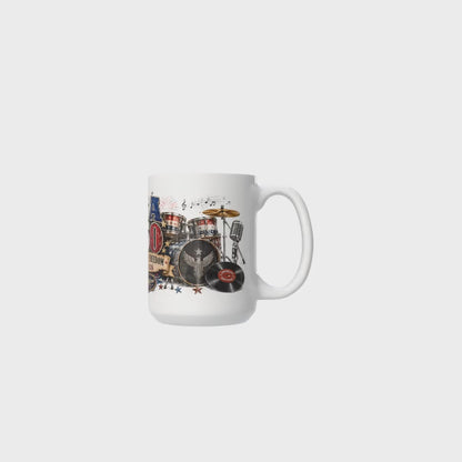 USA 250 Years of Freedom "Drums" BandMugs.com Patriotic Rock Mug – 15 oz Ceramic Coffee Mug