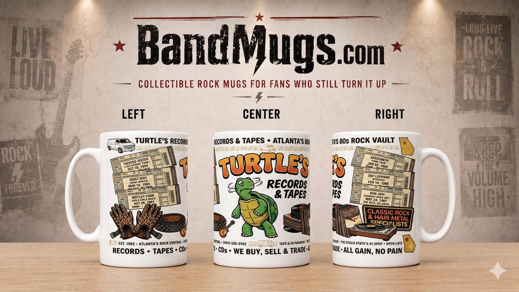 Turtle's Records & Tapes Vintage 80s Rock Mug | Atlanta Nostalgia